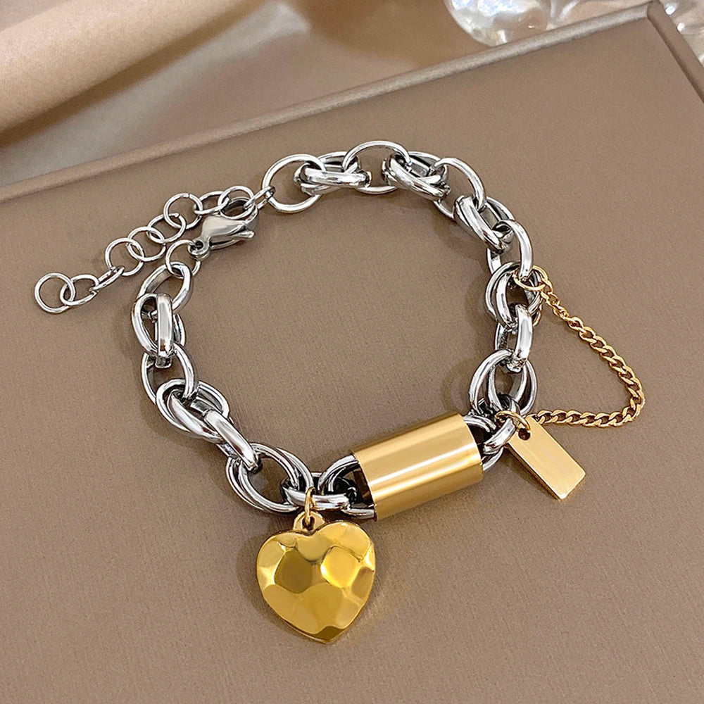 Lobster Heart Lock Stainless Steel Bracelet Gold Plated