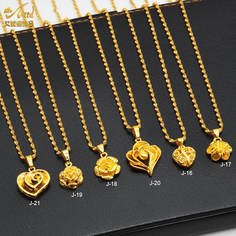ANIID Dubai Golden Necklace Nigerian Bridal Wedding Fashion Hollow Flower Chain Pendant Indian Arab Kids Jewellery For Girls