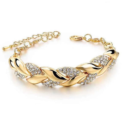 Zenat Leaf Bracelet Shining Crystal Adjustable