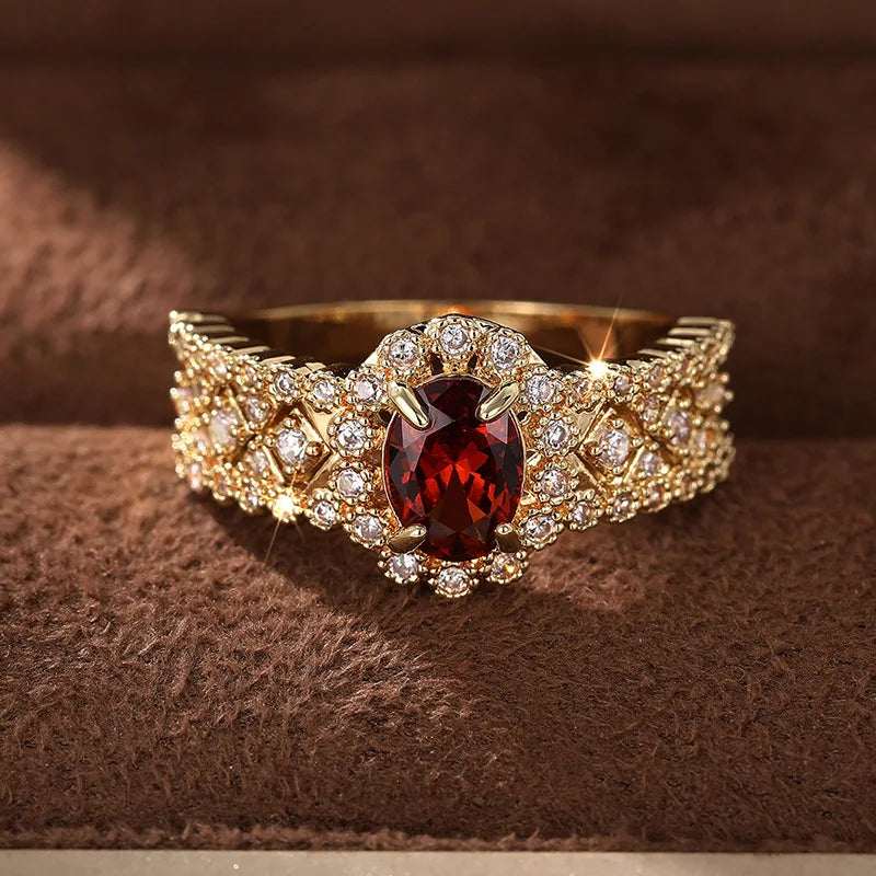 Zenat Elegant Red Corundum Ring with Large Zircon