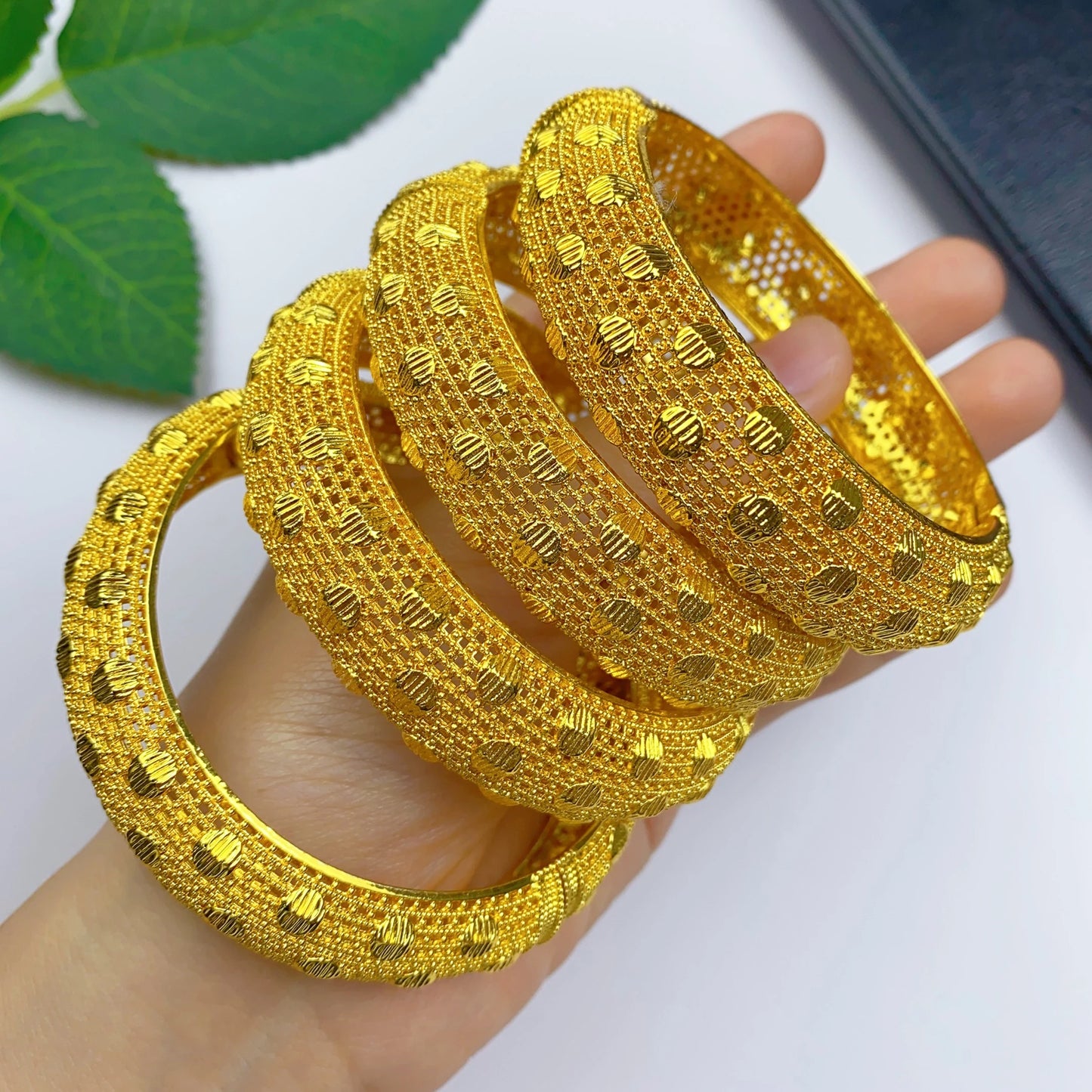 Bridal 24k Gold Color Round Bangles Adjustable