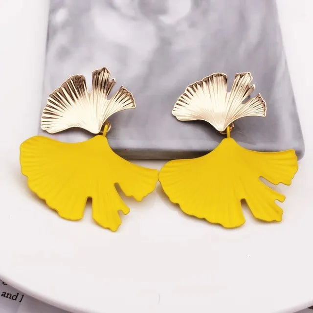 Zenat Geometric Ginkgo Leaf Drop Earrings