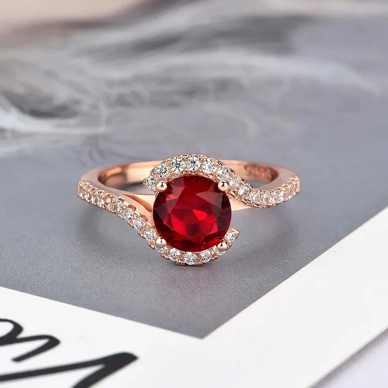 Zenat Elegant Red Corundum Ring with Large Zircon
