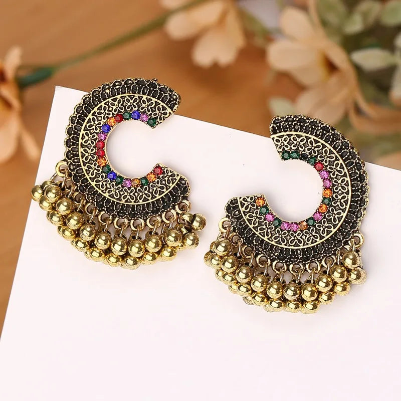 Zenat Colorful CZ Tassel Semicircle Jhumka