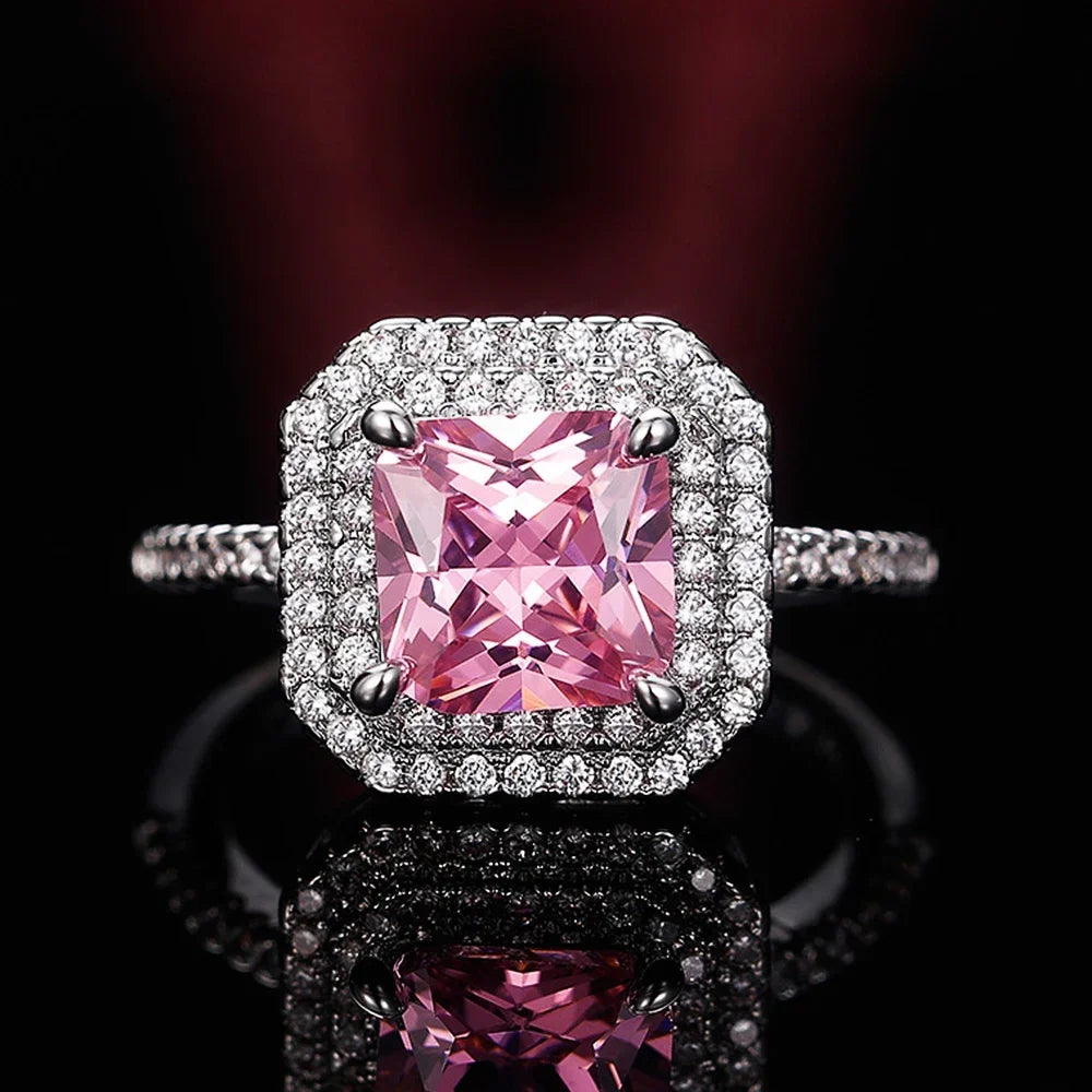 Zenat Pink Sparkling Zircon Princess Square Ring