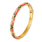 Elegant Enamel Dropped Glaze Flower Texture Closed End Bracelet For Women Retro Gold Copper Metal Bracelet Party Jewelry Gifts