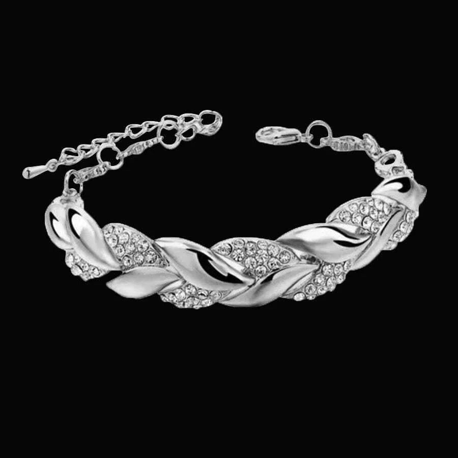 Zenat Leaf Bracelet Shining Crystal Adjustable
