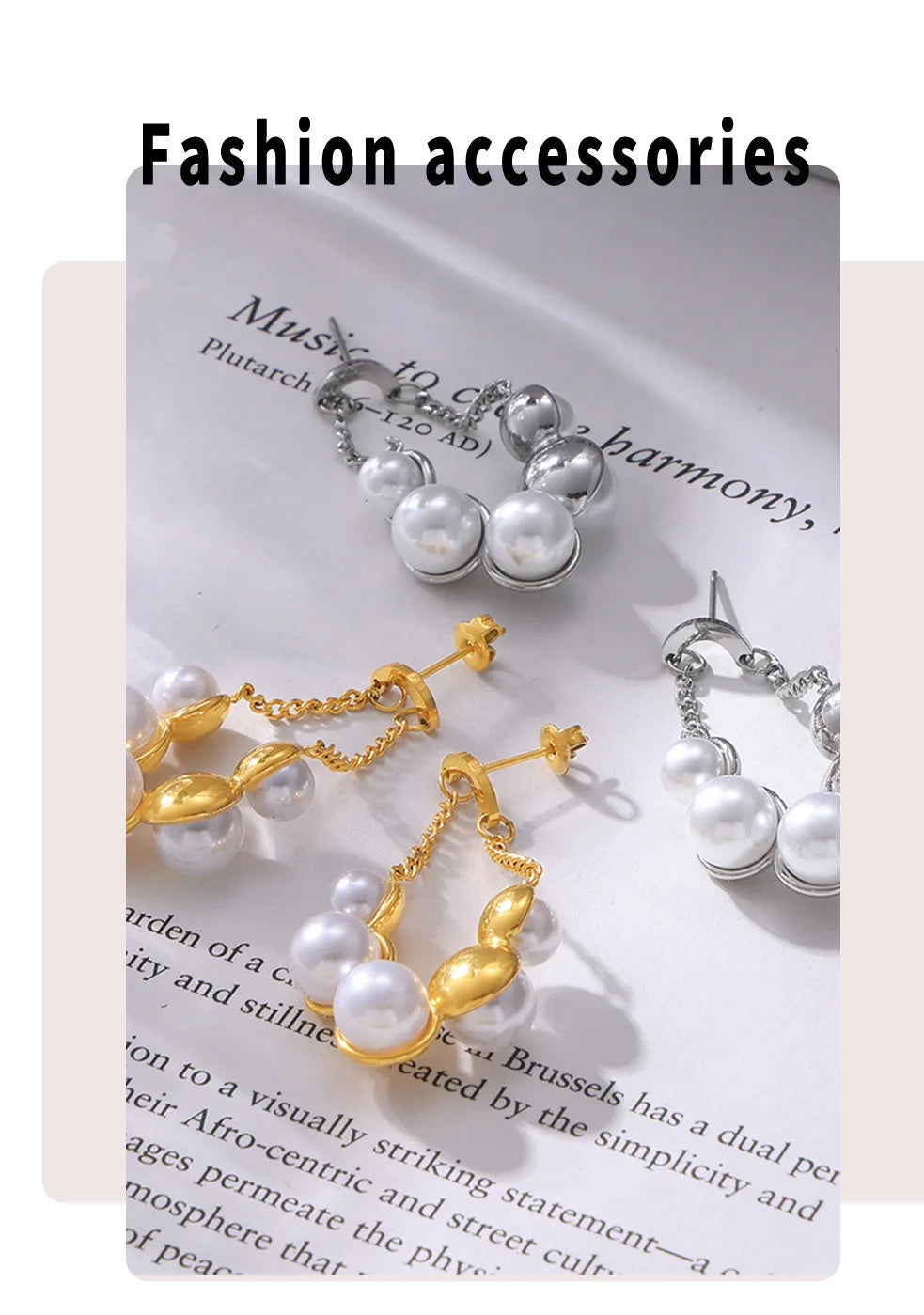Zenat Round Stainless Steel Pearl Earrings for Women