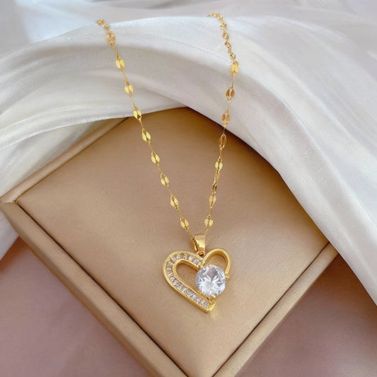 Zenat 316L Stainless Steel Asym Heart Zircon Necklace