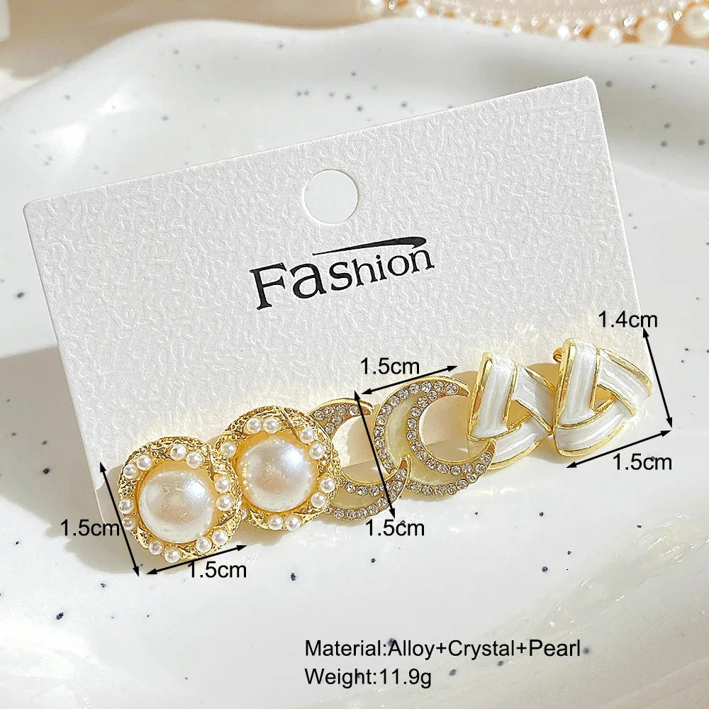 Zenat Bow Fishtail Pearl Moon Earrings Set