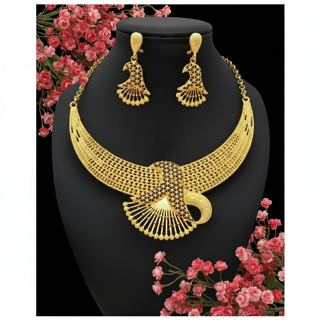 Zenat Luxury Flower Necklace Sets Wedding Gold Plated