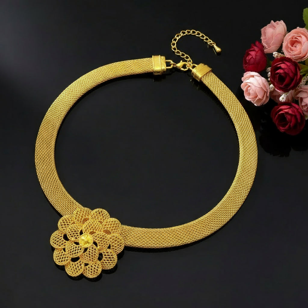 Zenat Luxury Flower Necklace Sets Wedding Gold Plated