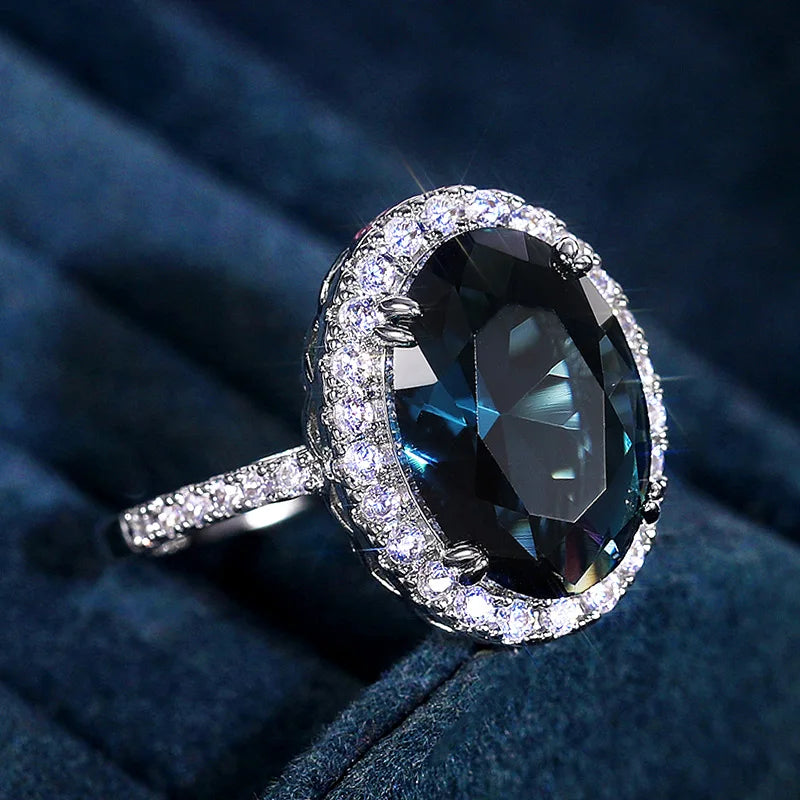 New Charming Blue CZ Women Rings Wedding Party Accessories Bling  Graceful Bridal Eternity Ring Trendy Jewelry Wholesale