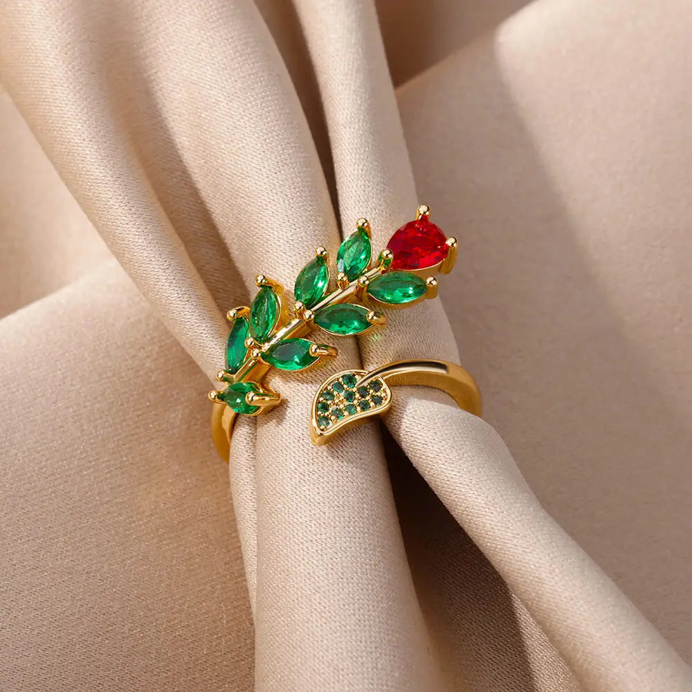Zircon Flower Leaf Rings for Women Shine Opening Stainless Steel Ring 2024 Trend Luxury Wedding Jewelry Free Shipping anillos