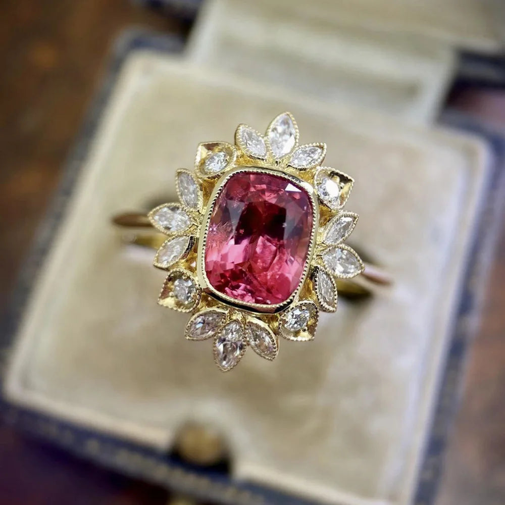 Zenat Elegant Red Corundum Ring with Large Zircon