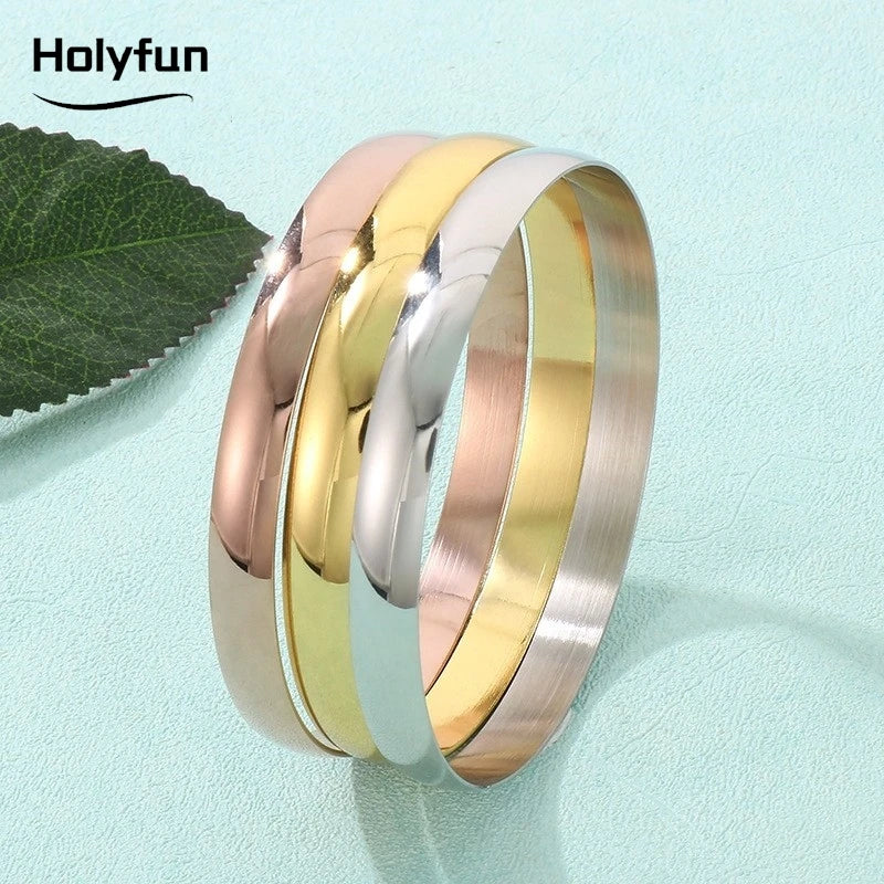 Gold Round Smooth Bangle Waterproof 316L Stainless Steel 18k