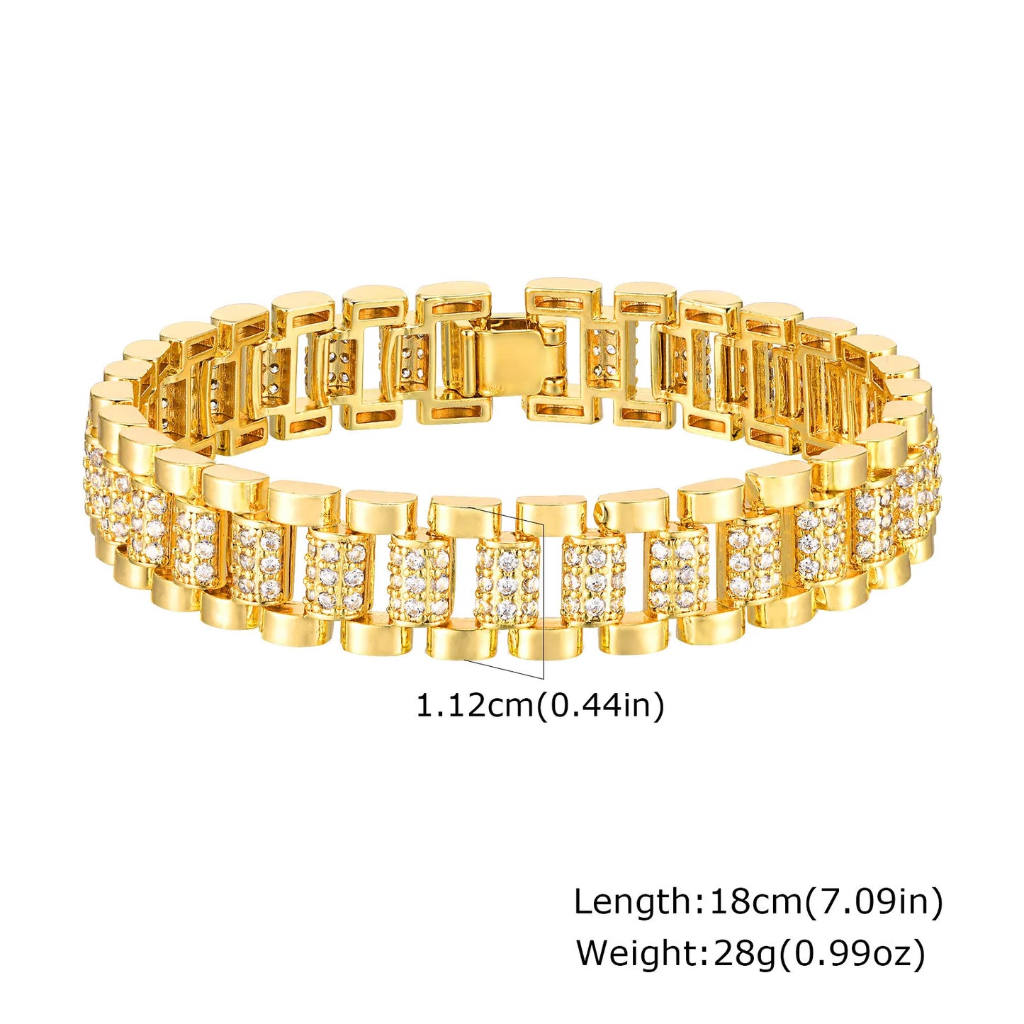 Bracelet 14K Gold Plated Cubic Zirconia Chunky Adjustable