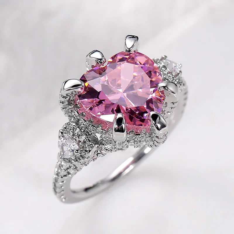 Zenat Pink Sparkling Zircon Princess Square Ring