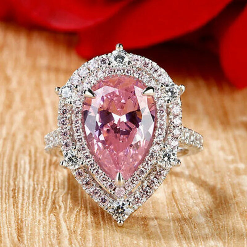 Zenat Pink Sparkling Zircon Princess Square Ring