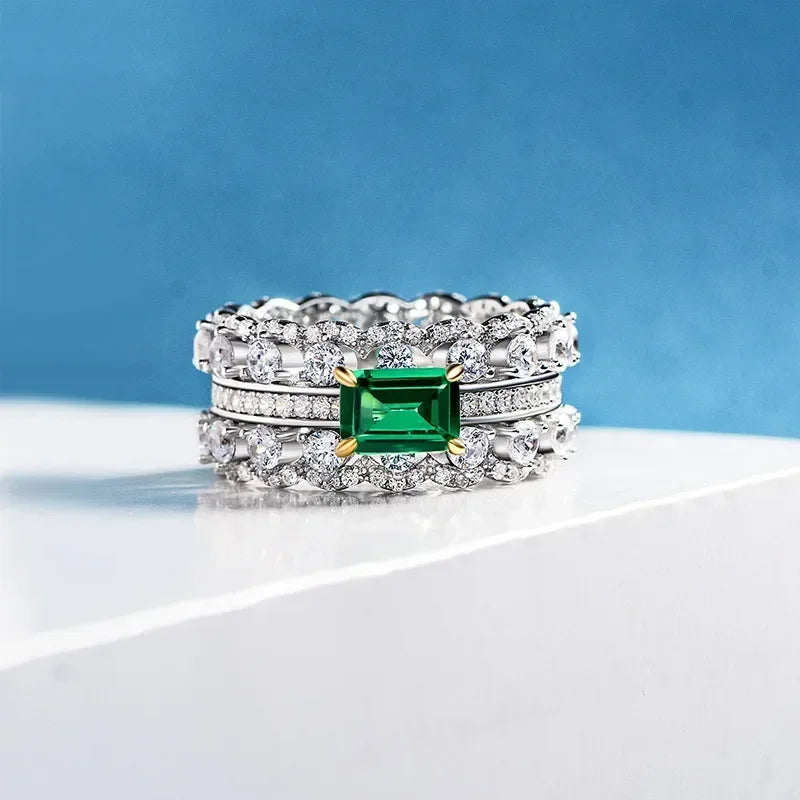 Zenat Green Oval Crystal Party Women's Ring
