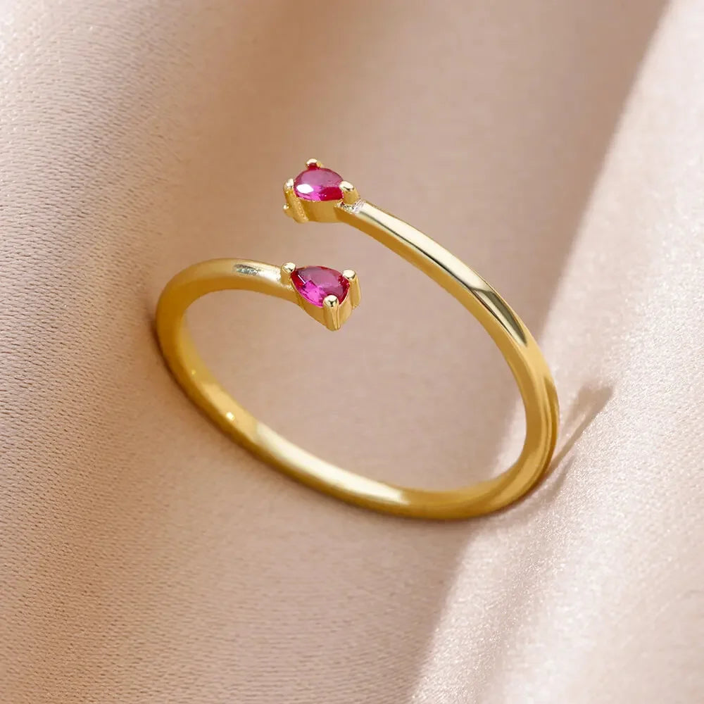 Zenat Gold Zircon Adjustable Stainless Steel Ring