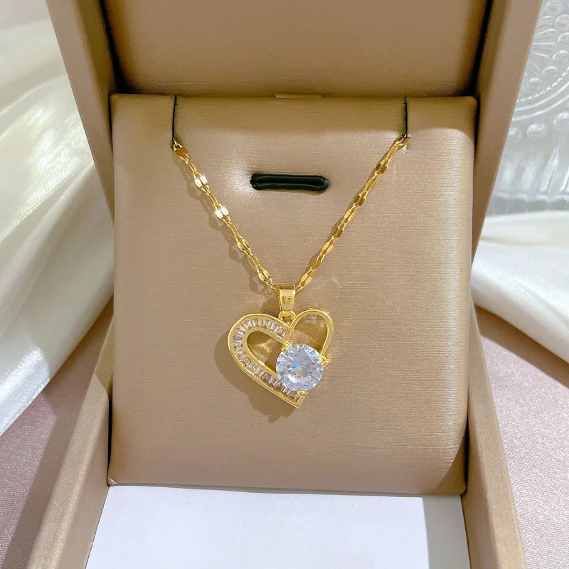 Zenat 316L Stainless Steel Asym Heart Zircon Necklace