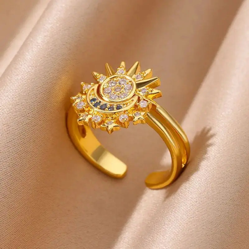 Zenat Zircon Heart Gold Adjustable Ring