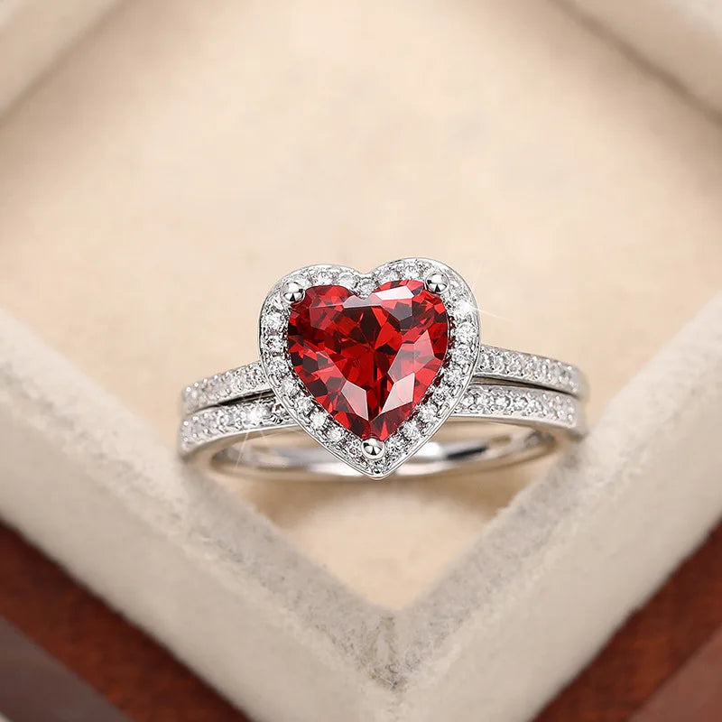 Zenat Elegant Red Corundum Ring with Large Zircon