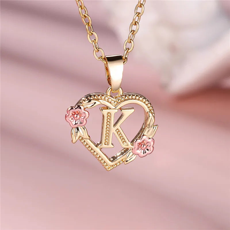 Zenat A-Z Letter Flower Gold Pendant Necklace