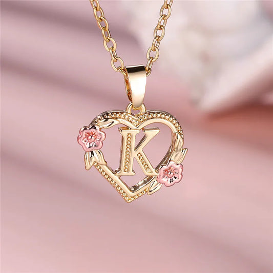 Zenat A-Z Letter Flower Gold Pendant Necklace