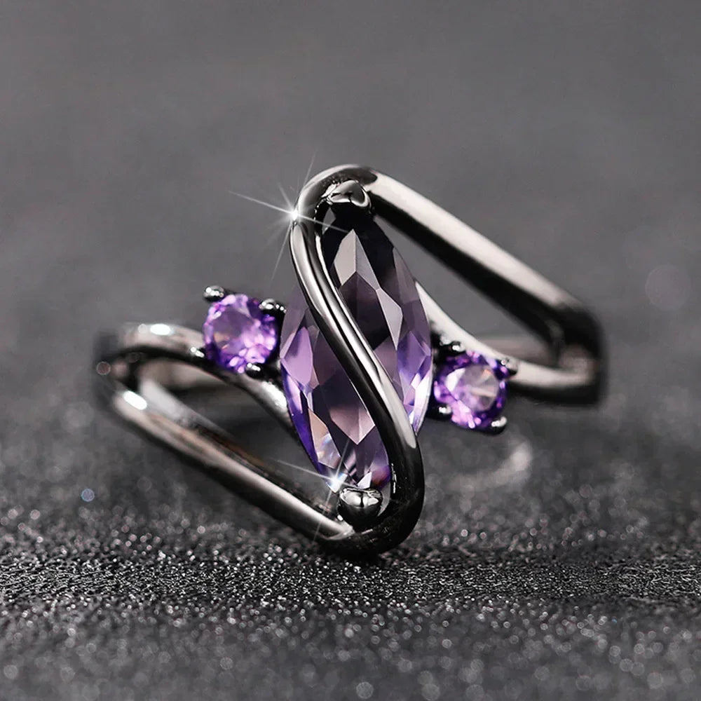 Zenat Purple Cubic Zirconia Square Crystal Ring