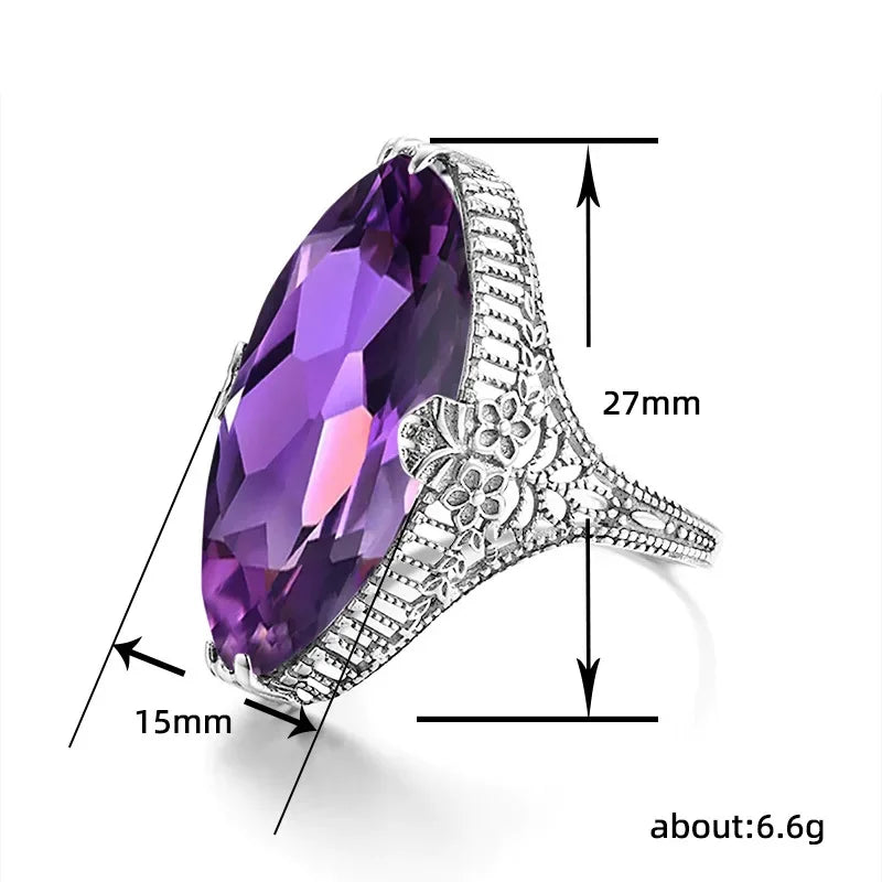 Zenat Purple Cubic Zirconia Square Crystal Ring