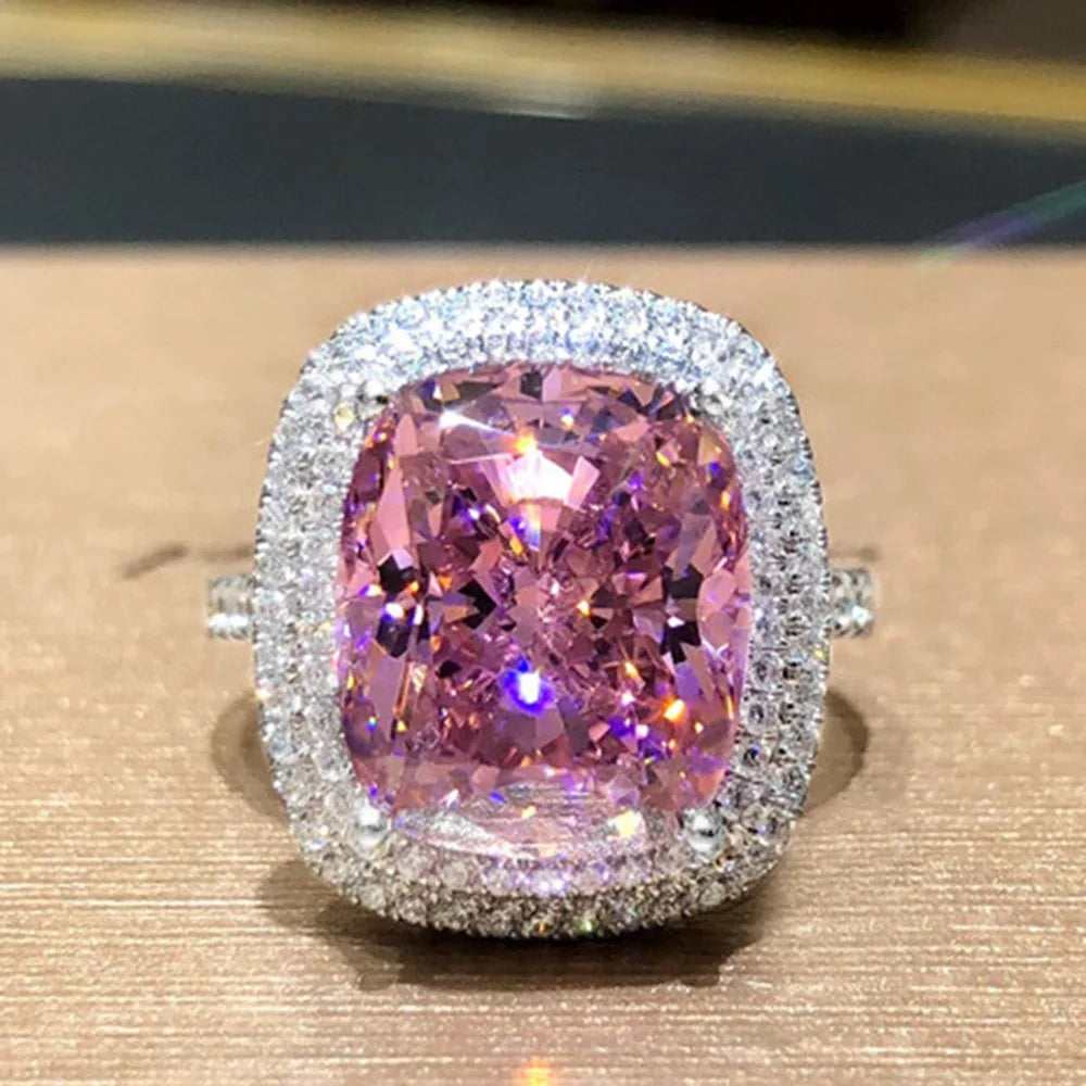 Zenat Pink Sparkling Zircon Princess Square Ring