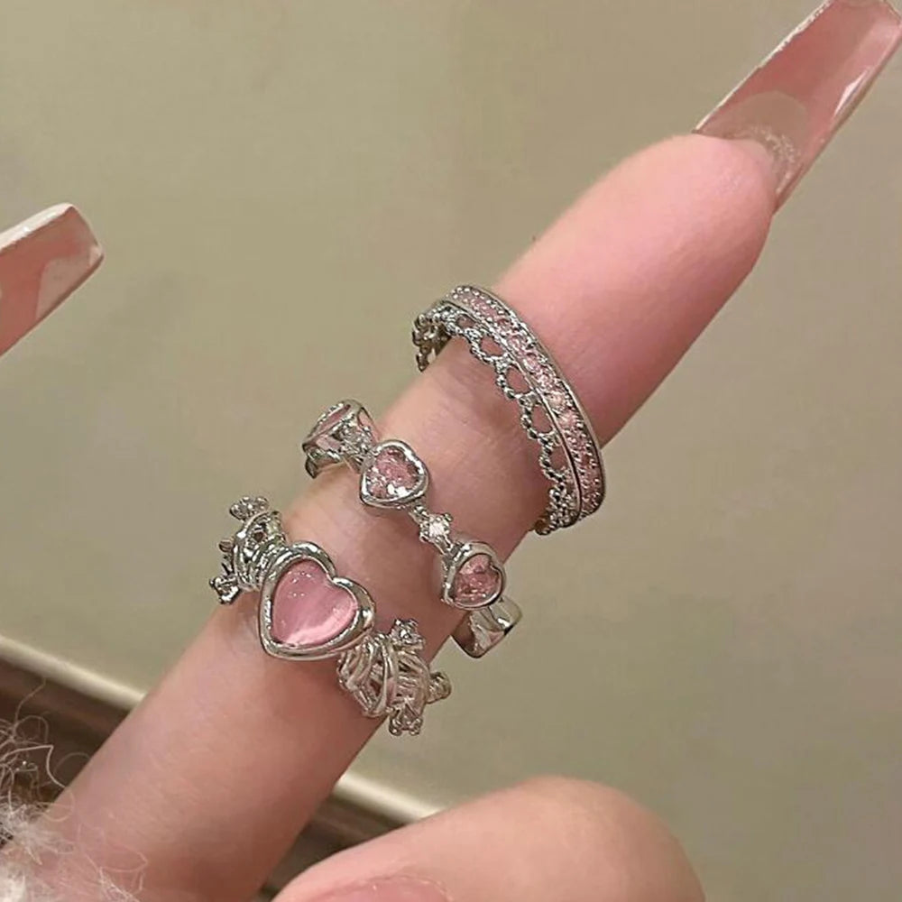 Zenat 2PCS Fairy Crystal Adjustable Crown Rings