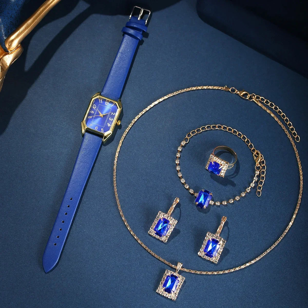 Luxury Fashion Square Women's Watches Brand Ladies Quartz Wristwatch Classic Simple Femme Blue Leather Band