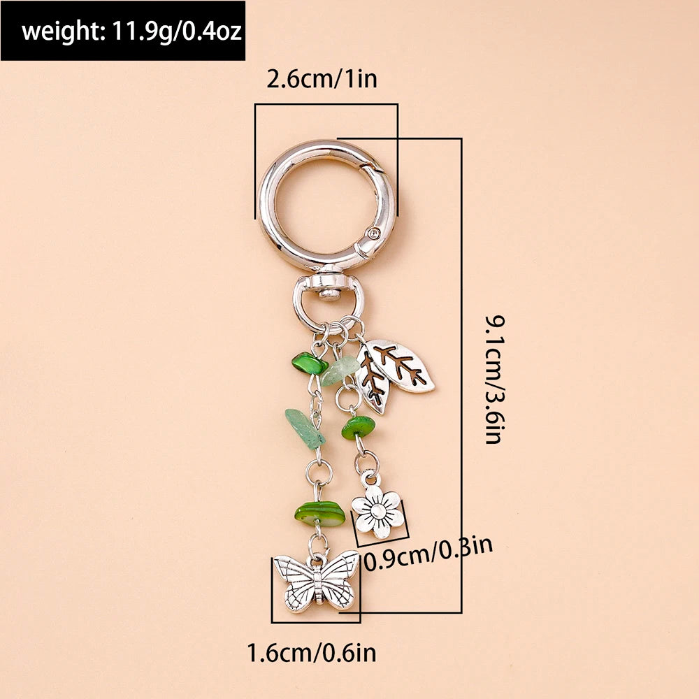Cute Enamel Flower Butterfly Keychain Women Girls Love Heart Key Ring Pendants Handbag Decor DIY Handmade Jewelry Gifts