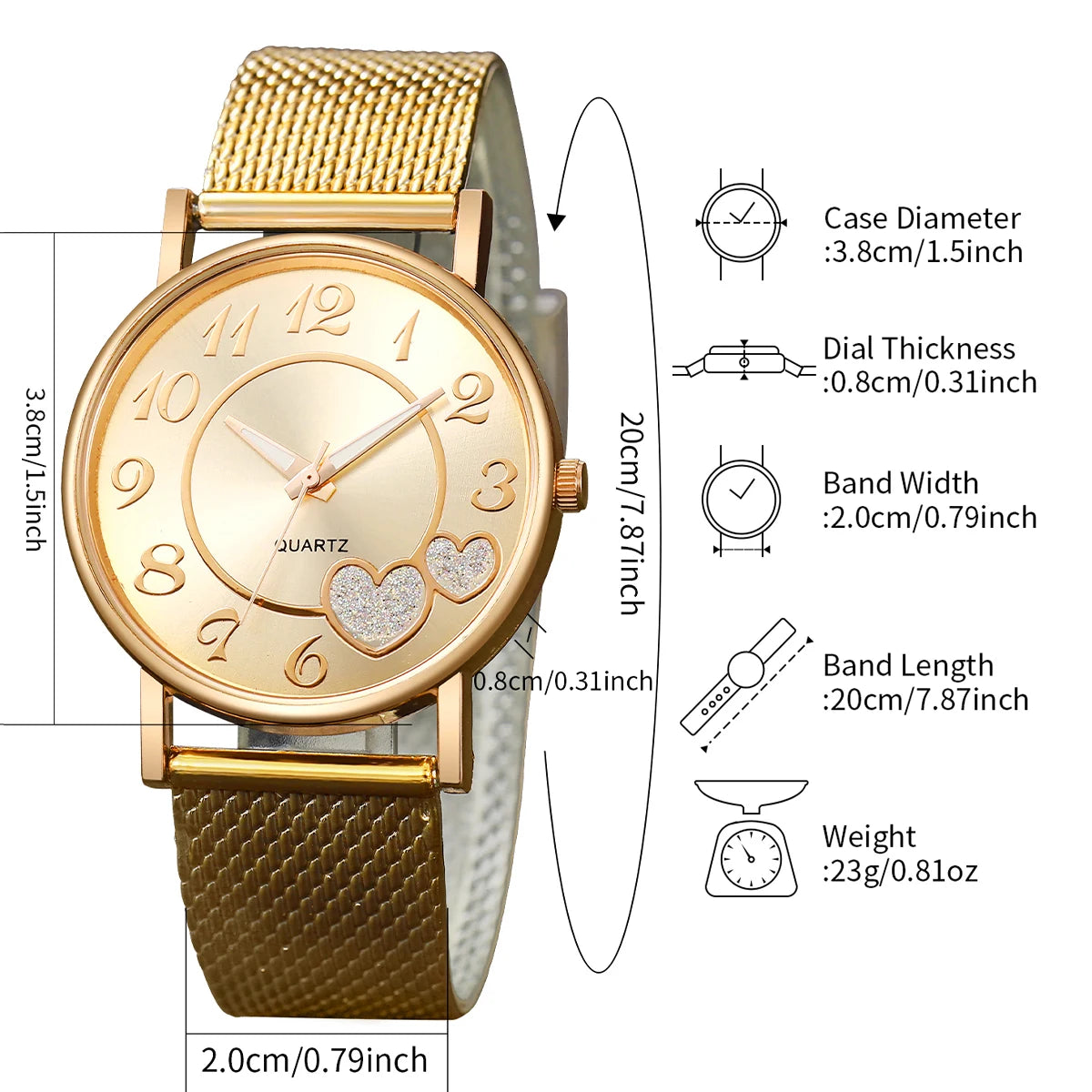 Zenat Heart Band Watch Golden Quartz Butterfly Set
