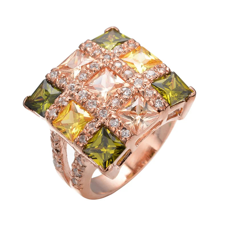 Multicolor Zircon Large Square Rings For Women