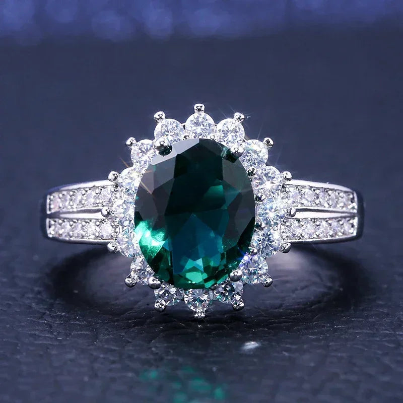 Zenat Green Oval Crystal Party Women's Ring