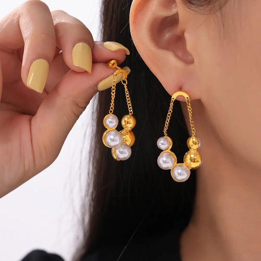 Zenat Round Stainless Steel Pearl Earrings for Women