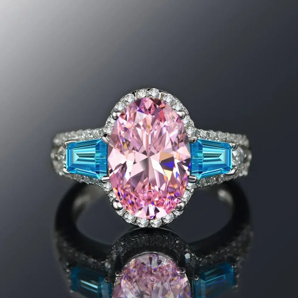 Zenat Pink Sparkling Zircon Princess Square Ring