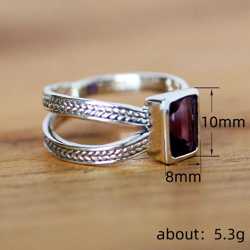 Zenat Purple Cubic Zirconia Square Crystal Ring