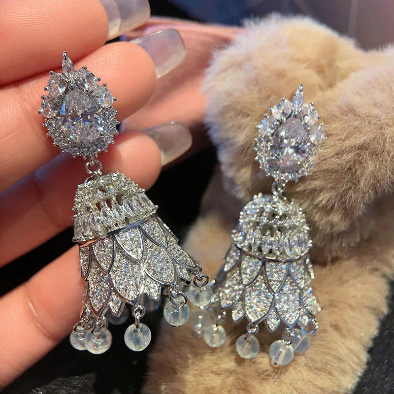 Zenat Colorful CZ Tassel Boho Jhumka Earrings