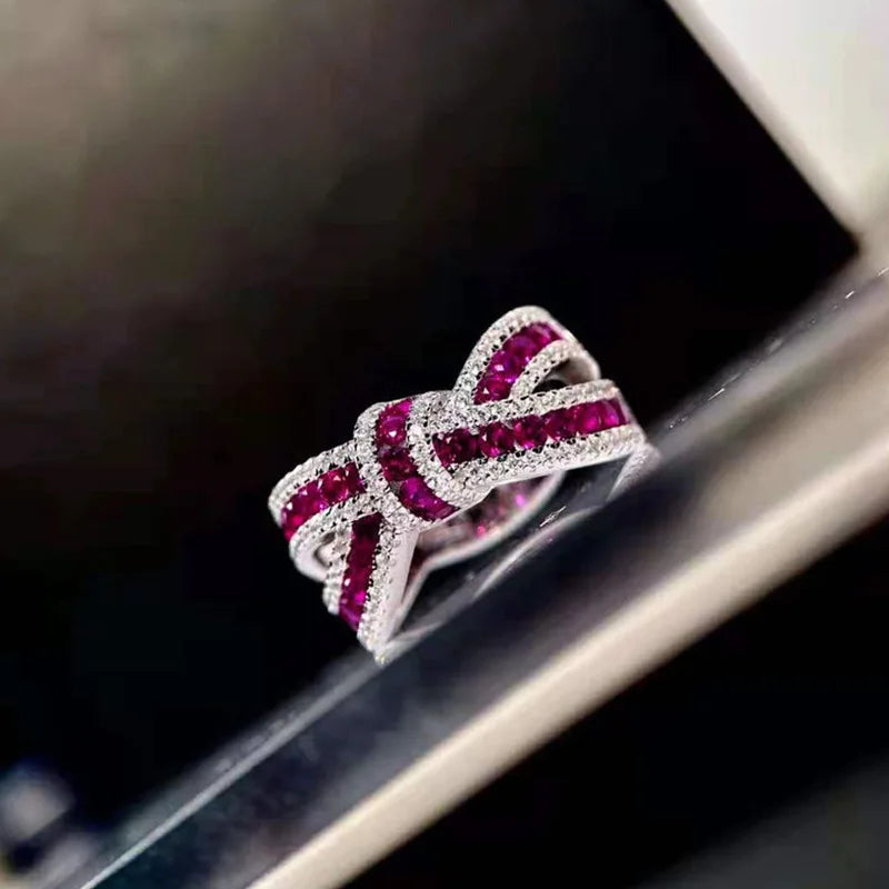 Zenat Elegant Red Corundum Ring with Large Zircon