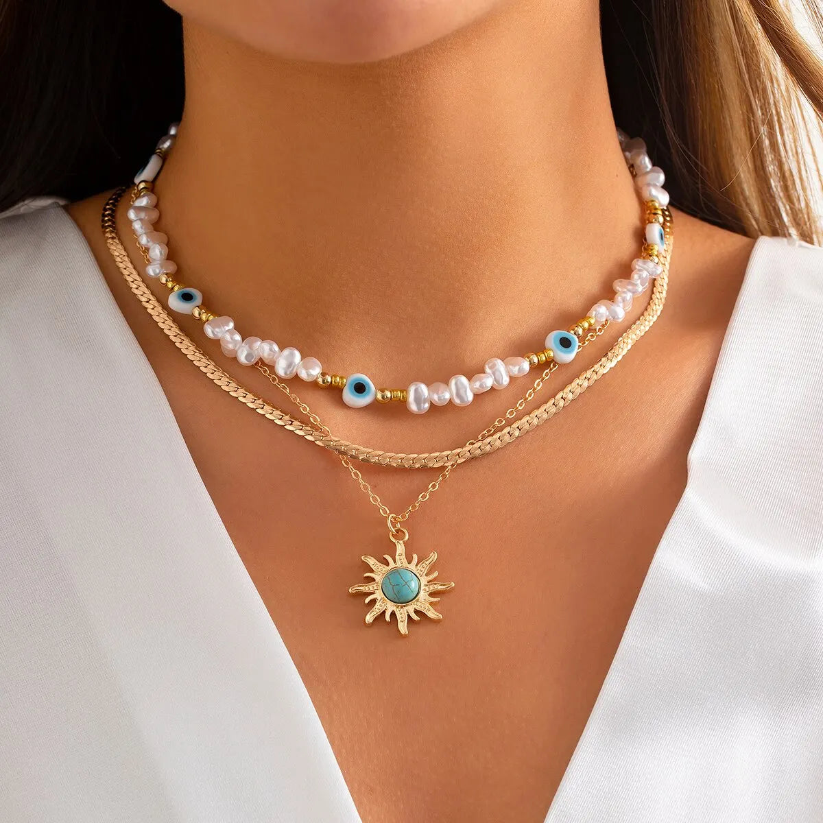 Zenat 3PC Ethnic Sunflower Beaded Necklace Set