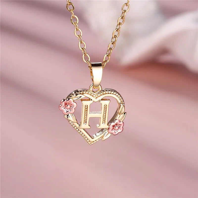 Zenat A-Z Letter Flower Gold Pendant Necklace