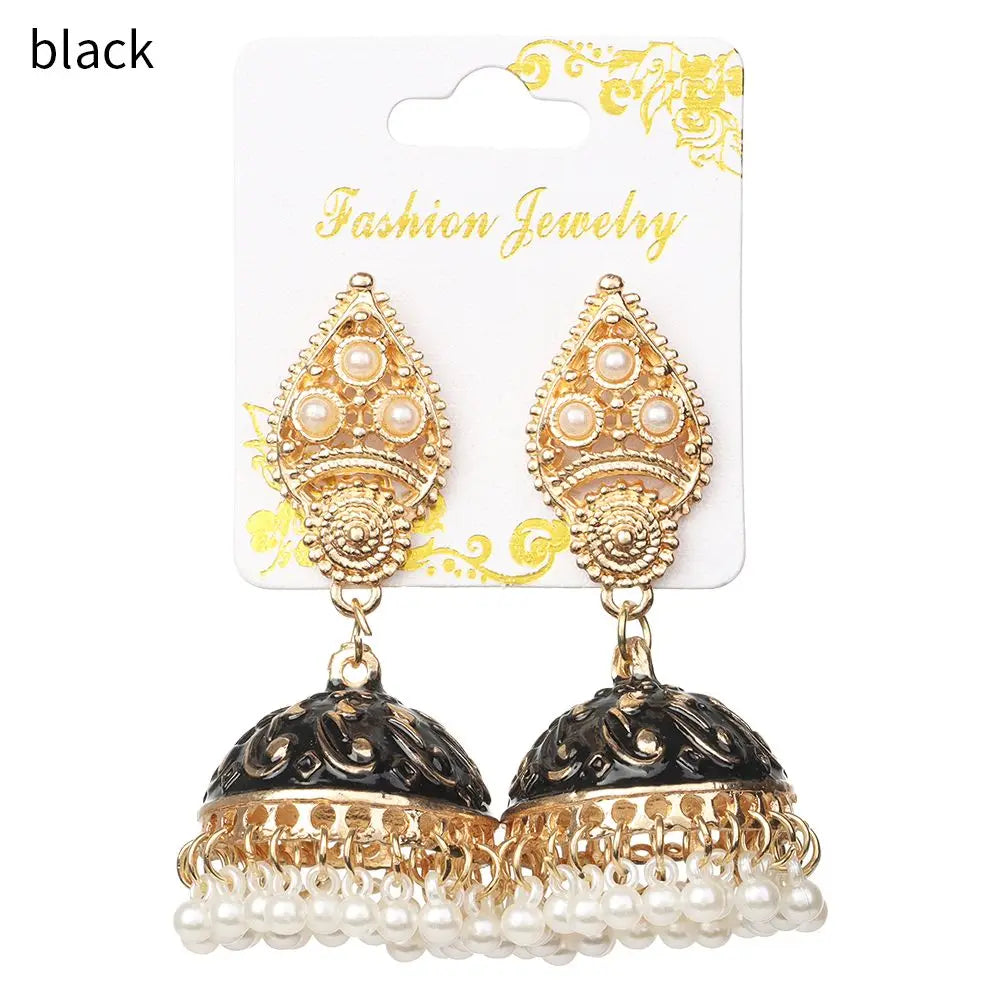 Zenat Bohemia Flower Pearl Bell Jhumka Earrings
