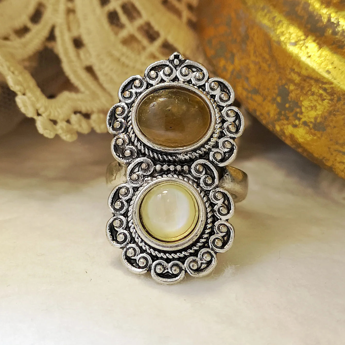 Zenat Victorian Women’s Faux Turquoise Carved Ring