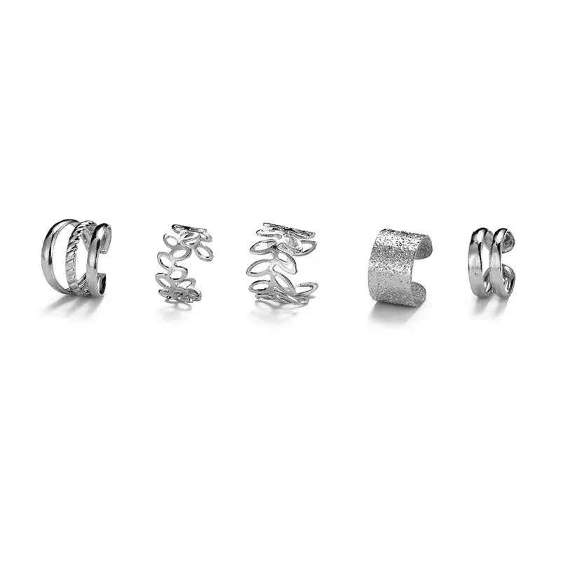 Zenat 5PCS Silver Leaf Clip Earrings – Non-Piercing