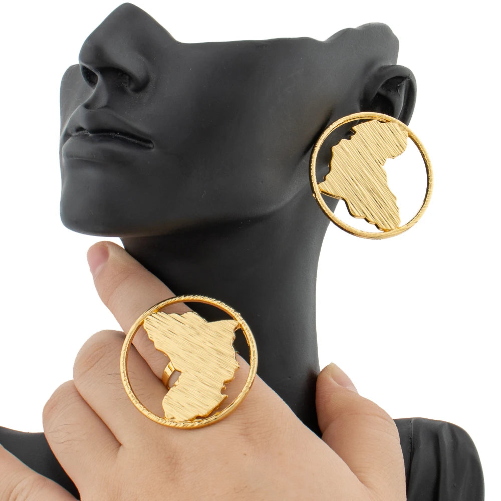 Zenat 18K Gold Earrings & Ring Set – African Design